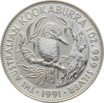 Australien 5 Dollar 1991 Kookaburra - 1 Unze Feinsilber